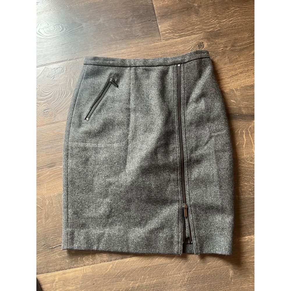 J.Crew The Pencil Skirt Gray Wool Blend Asymmetric Zip C8269 Size 0